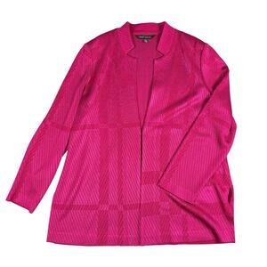Ming Wang Pink Knit Jacket Blazer Size L Magenta Textural Hook & Eye Cardigan